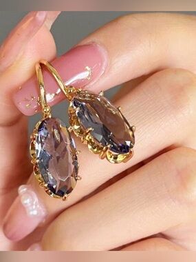 Gold Plated Earrings with Iridescent Lavender Crystal Drops